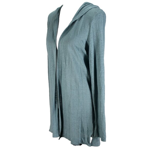 Tahari Hooded Linen Cardigan Womens Sz L Blue Long Sleeve Open Front Lightweight - Picture 3 of 7